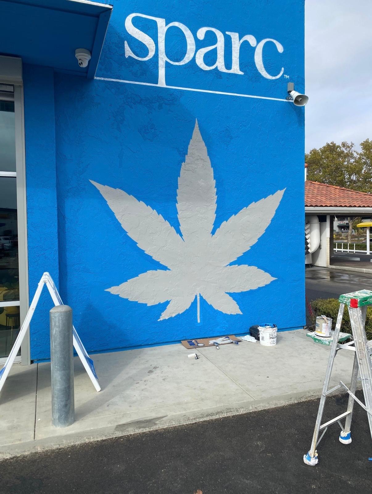 SPARC Dispensary in Napa after the hand-painted lettering and large leaf graphic were completed